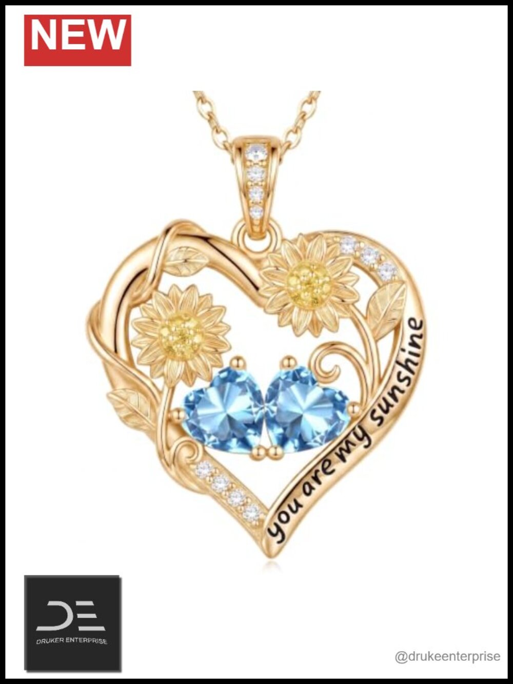 14k Gold Plated Sunflower Necklace Heart Birthstone Pendant